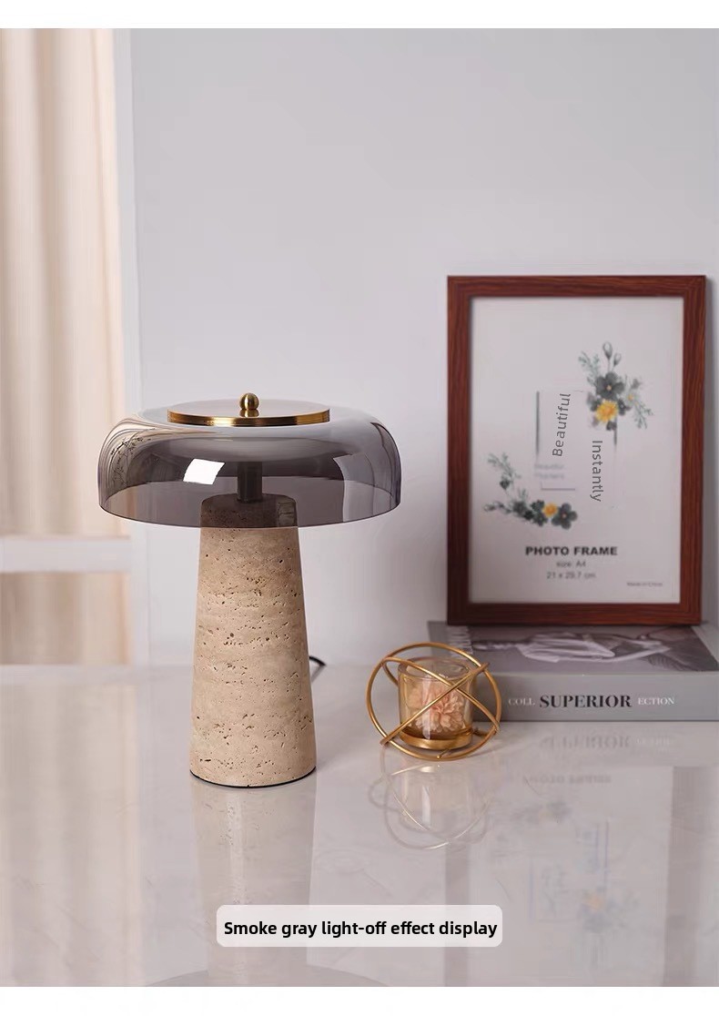 Nordic Minimalist Yellow Travertine and Glass Table Lamp