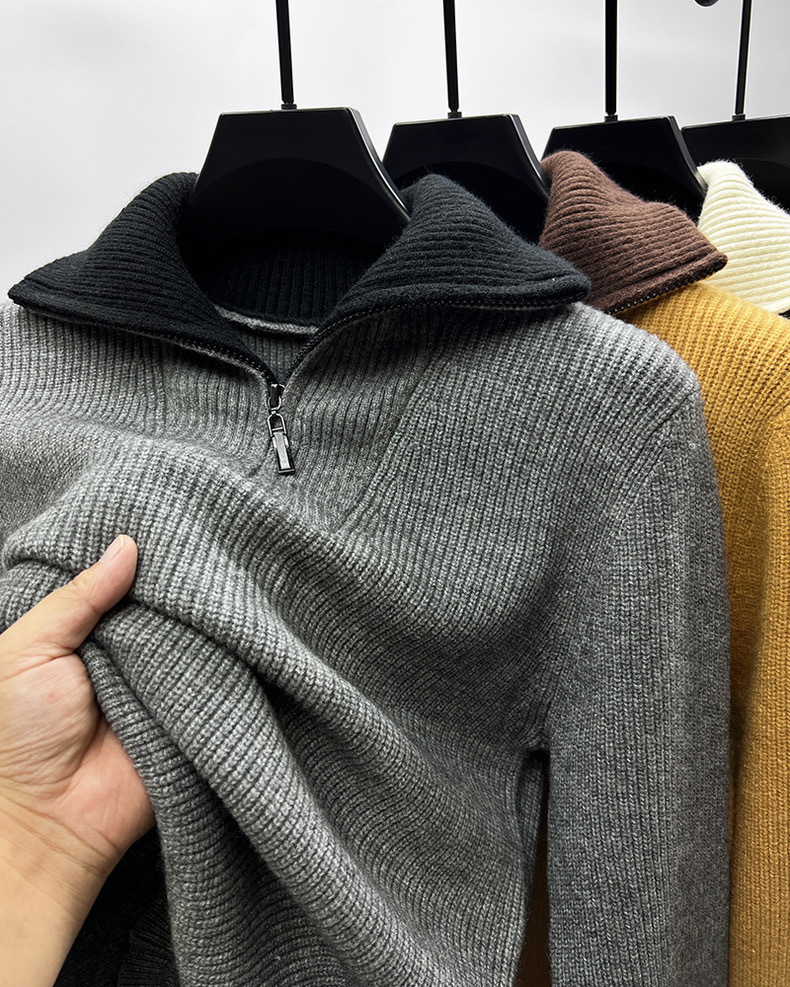 High-end zipper sweater coat men's winter reversible turtleneck sweater men's thickened bottoming shirt trendy men's sweater