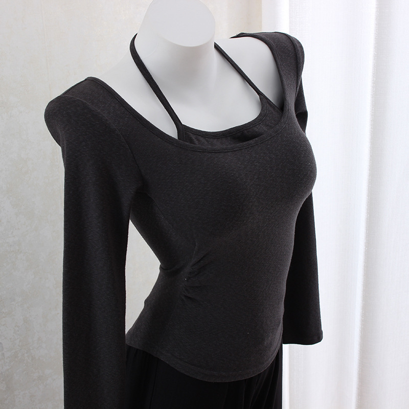 Hanging neck slim waist slimming long sleeve top