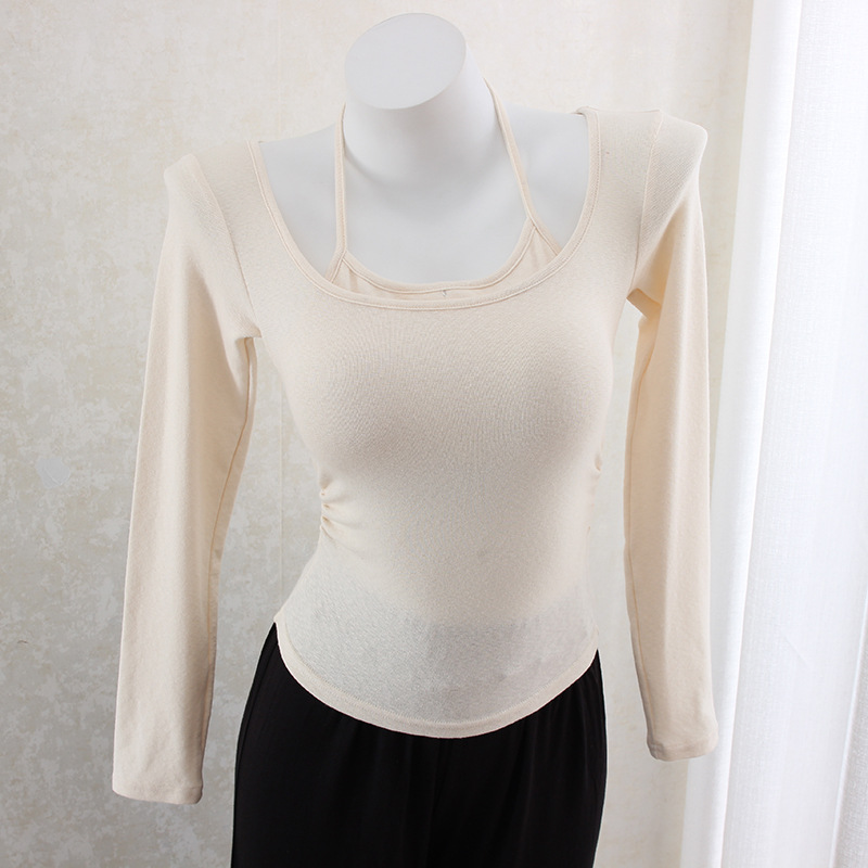 Hanging neck slim waist slimming long sleeve top