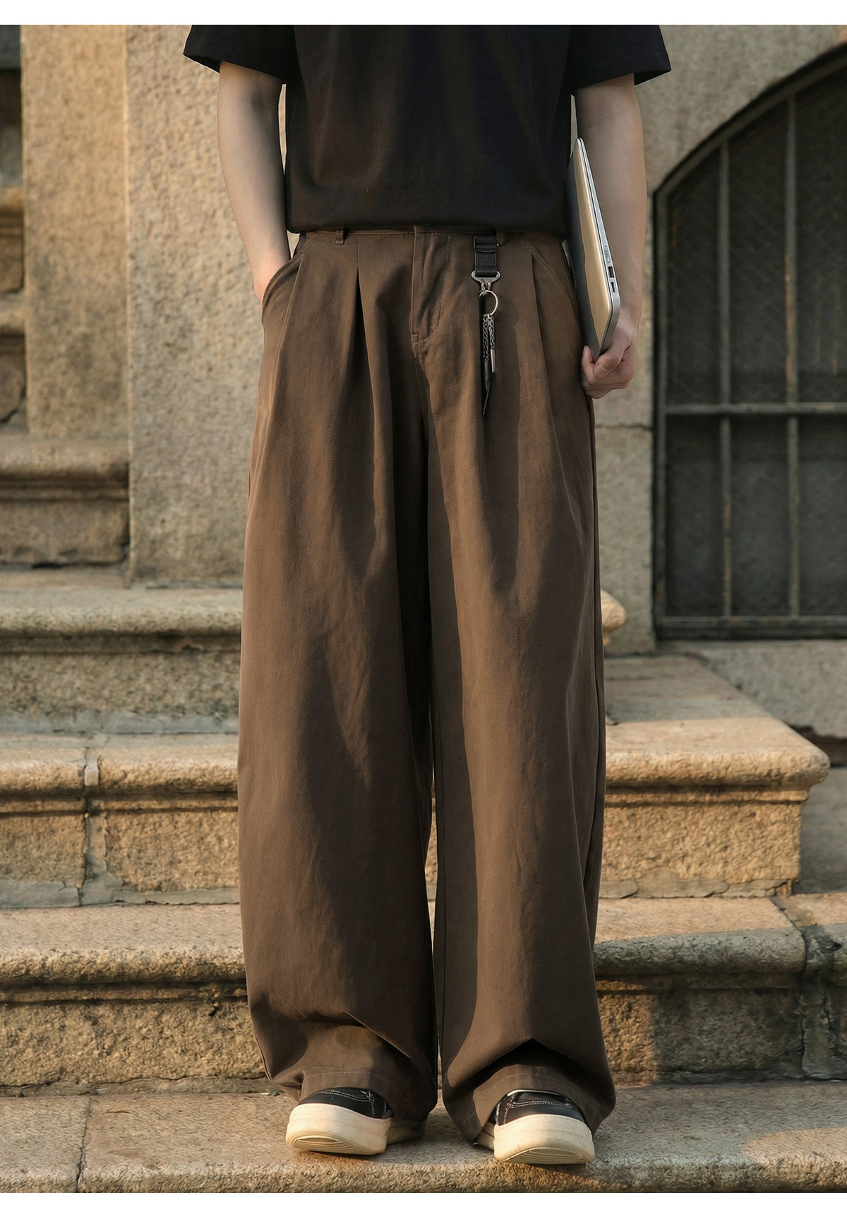 Men's American Retro Pure Cotton Loose Straight-Leg Casual Pants Washed Texture Vintage Style