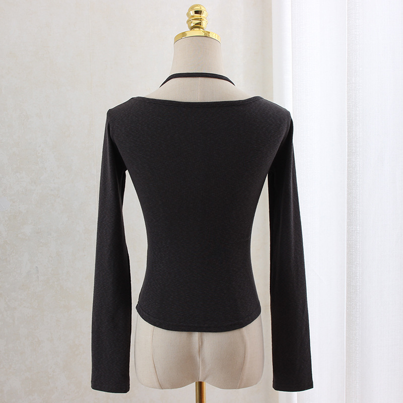 Hanging neck slim waist slimming long sleeve top