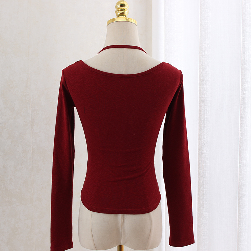 Hanging neck slim waist slimming long sleeve top