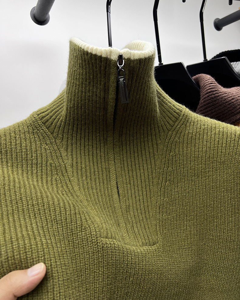 High-end zipper sweater coat men's winter reversible turtleneck sweater men's thickened bottoming shirt trendy men's sweater