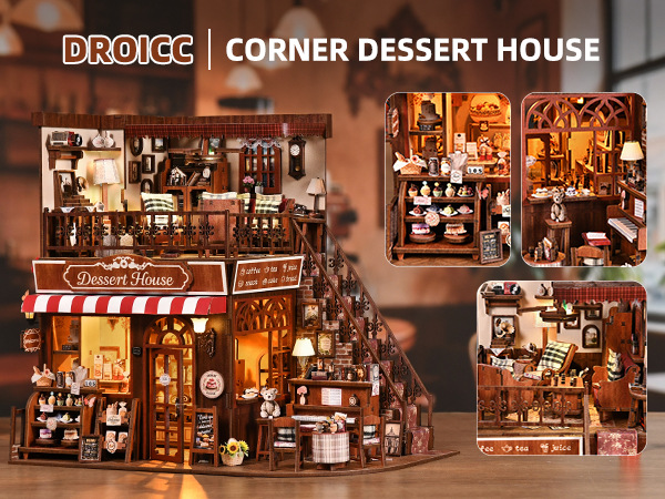 Wooden DIY Miniature House Kit Street Corner Sweet Shop Model Assembly Puzzle Bookend Decorative Craft