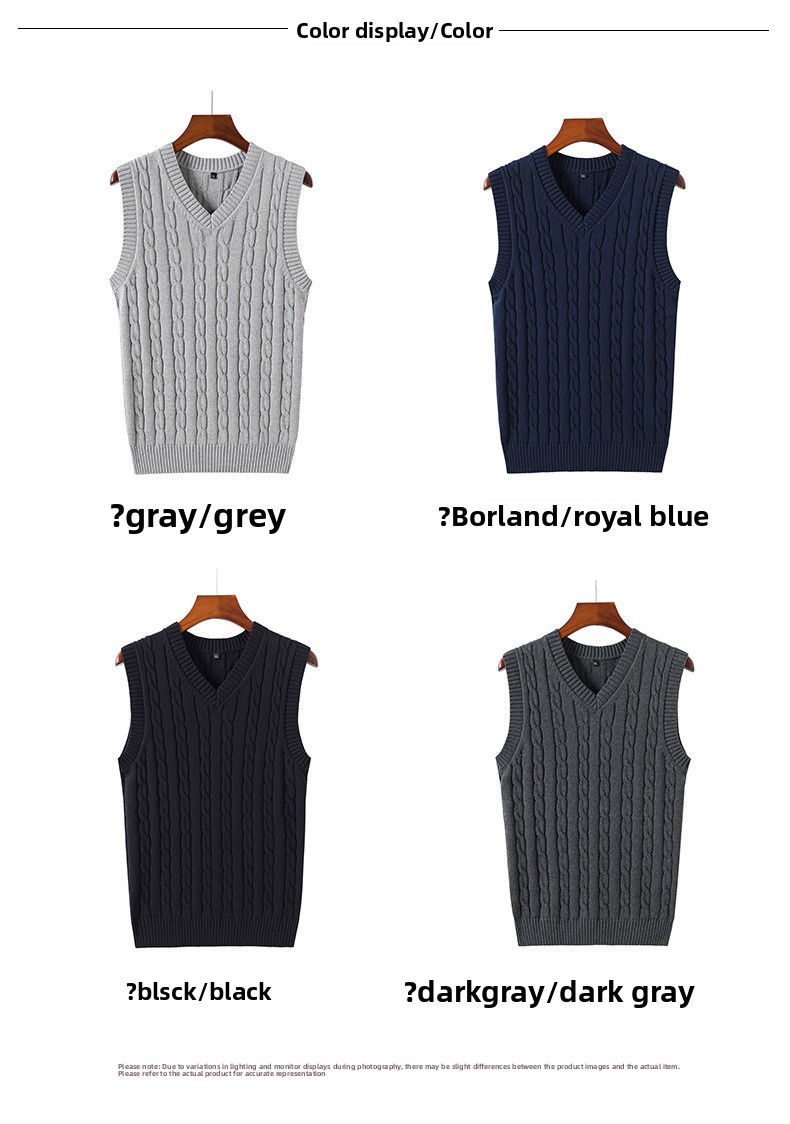Men's 100% cotton sleeveless V-neck pullover with fleece lining