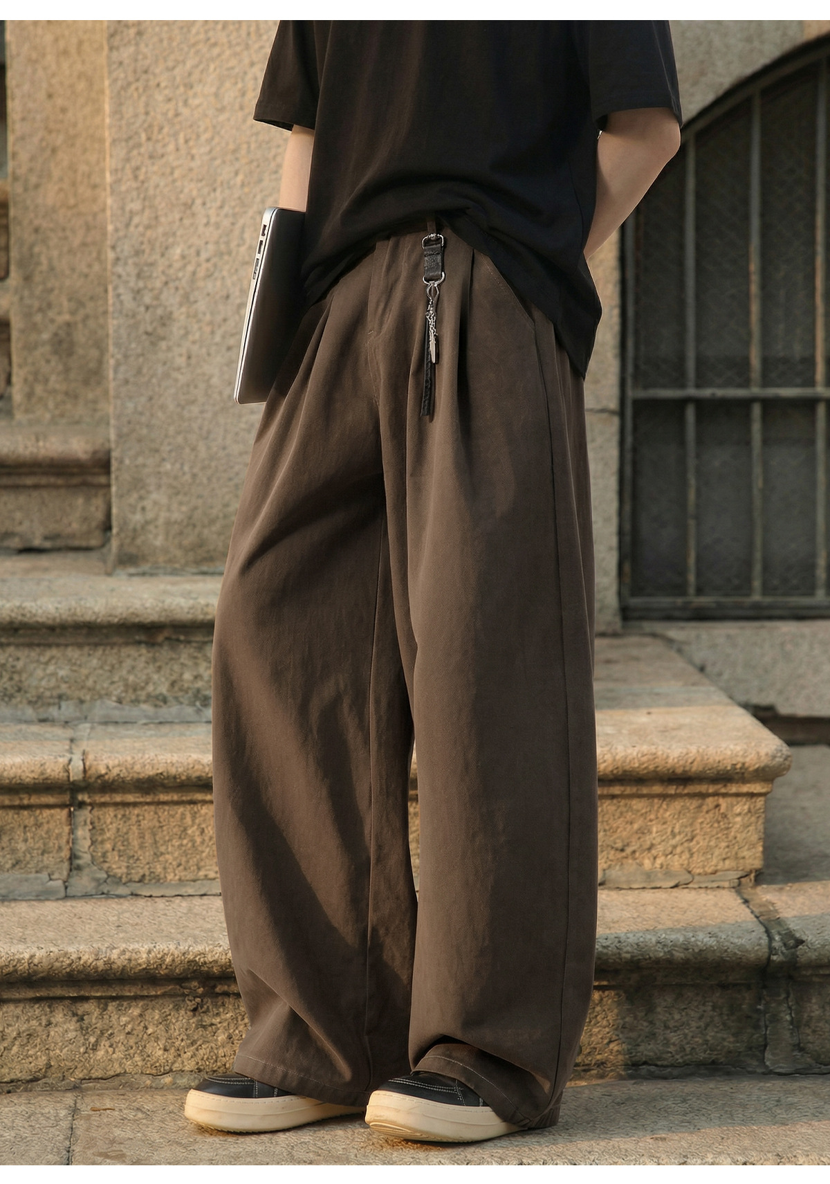 Men's American Retro Pure Cotton Loose Straight-Leg Casual Pants Washed Texture Vintage Style
