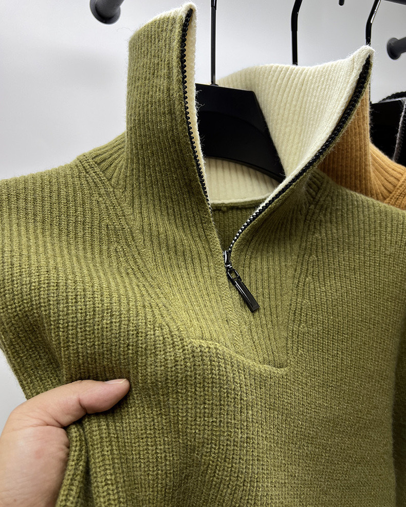 High-end zipper sweater coat men's winter reversible turtleneck sweater men's thickened bottoming shirt trendy men's sweater