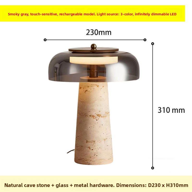 Nordic Minimalist Yellow Travertine and Glass Table Lamp