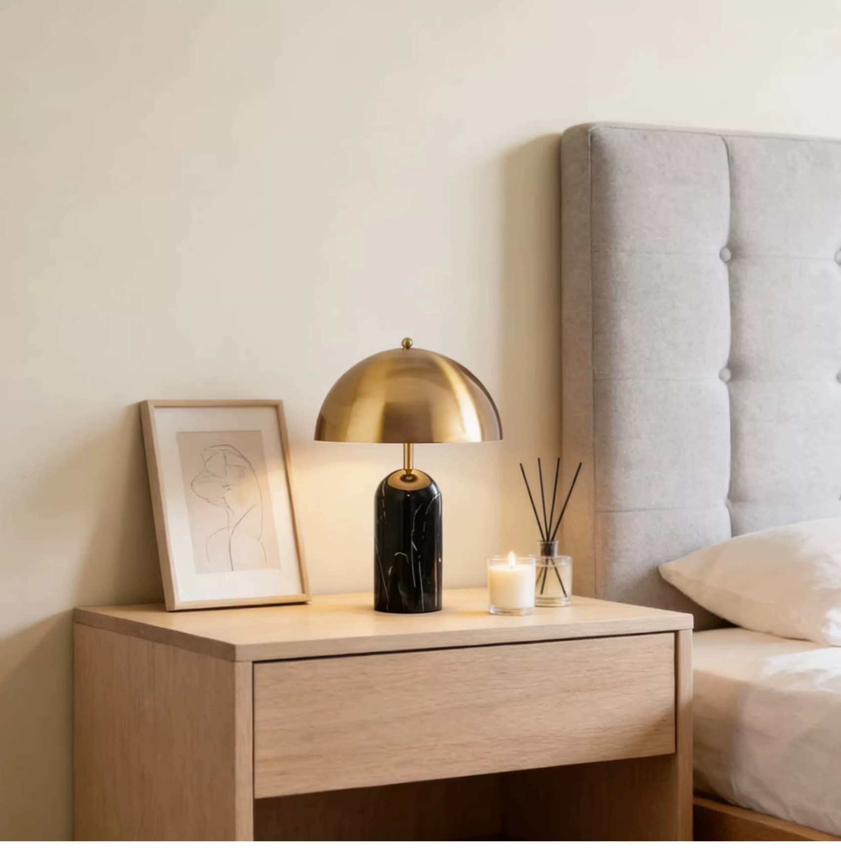 Nordic-style marble base metal mushroom floor lamp