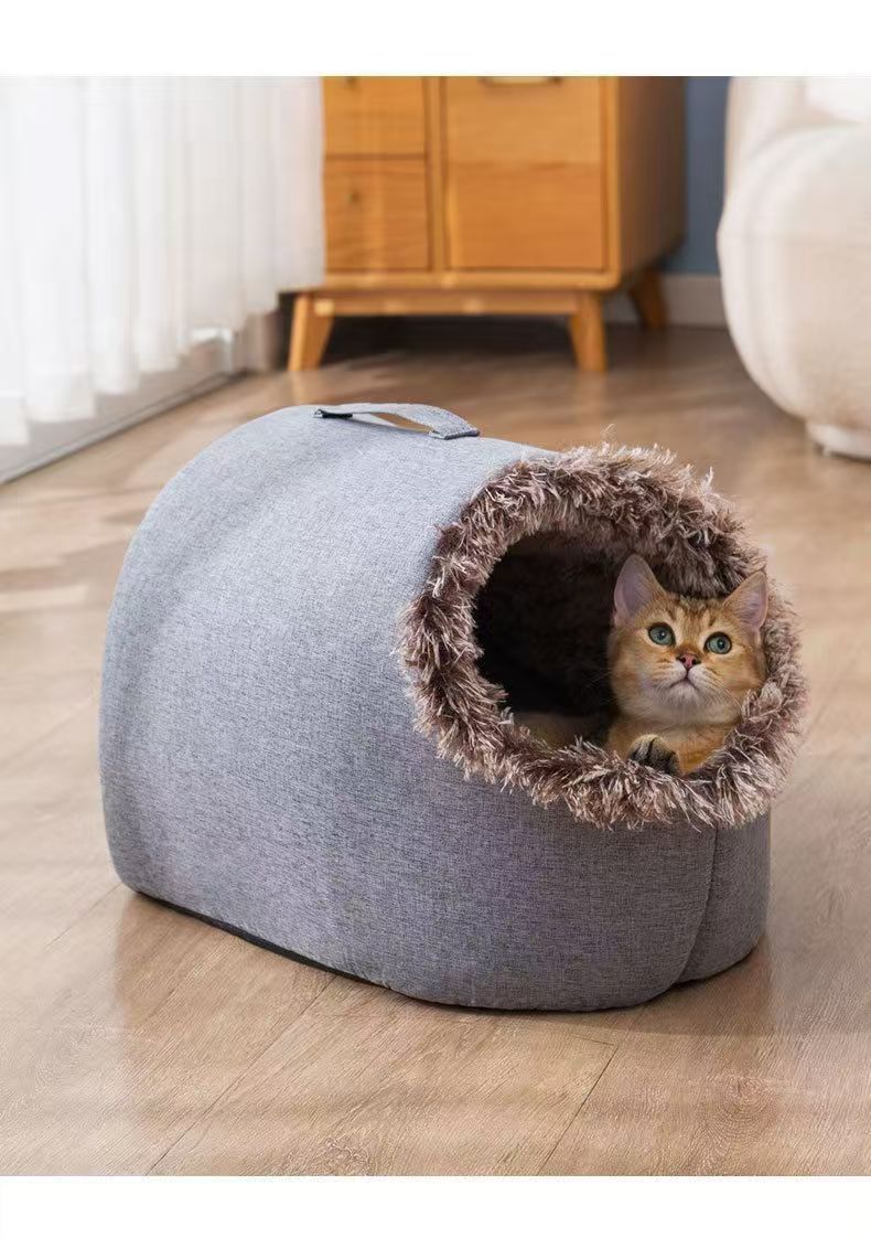 Winter Polar Cold-Resistant Enclosed Cat Sleeping Bag Soft Plush Pet Bed for Indoor Outdoor Use