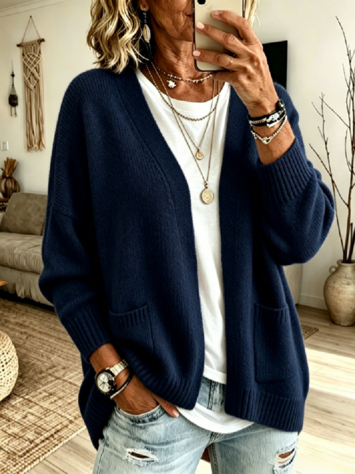 Womens Soft Knit Cardigan Loose Fit Long Sleeve Open Front Sweater Coat Casual Autumn Winter Top