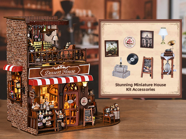 Wooden DIY Miniature House Kit Street Corner Sweet Shop Model Assembly Puzzle Bookend Decorative Craft