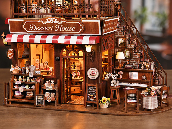 Wooden DIY Miniature House Kit Street Corner Sweet Shop Model Assembly Puzzle Bookend Decorative Craft