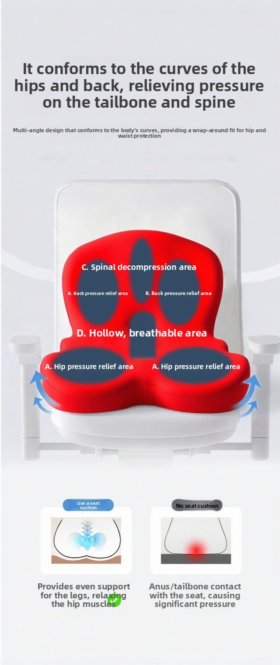 Ergonomic Memory Foam Seat Cushion with Lumbar Support Breathable Office Chair Pad