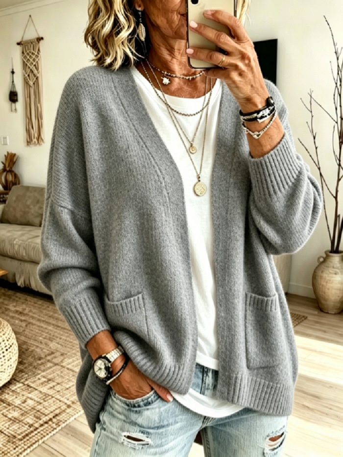 Womens Soft Knit Cardigan Loose Fit Long Sleeve Open Front Sweater Coat Casual Autumn Winter Top