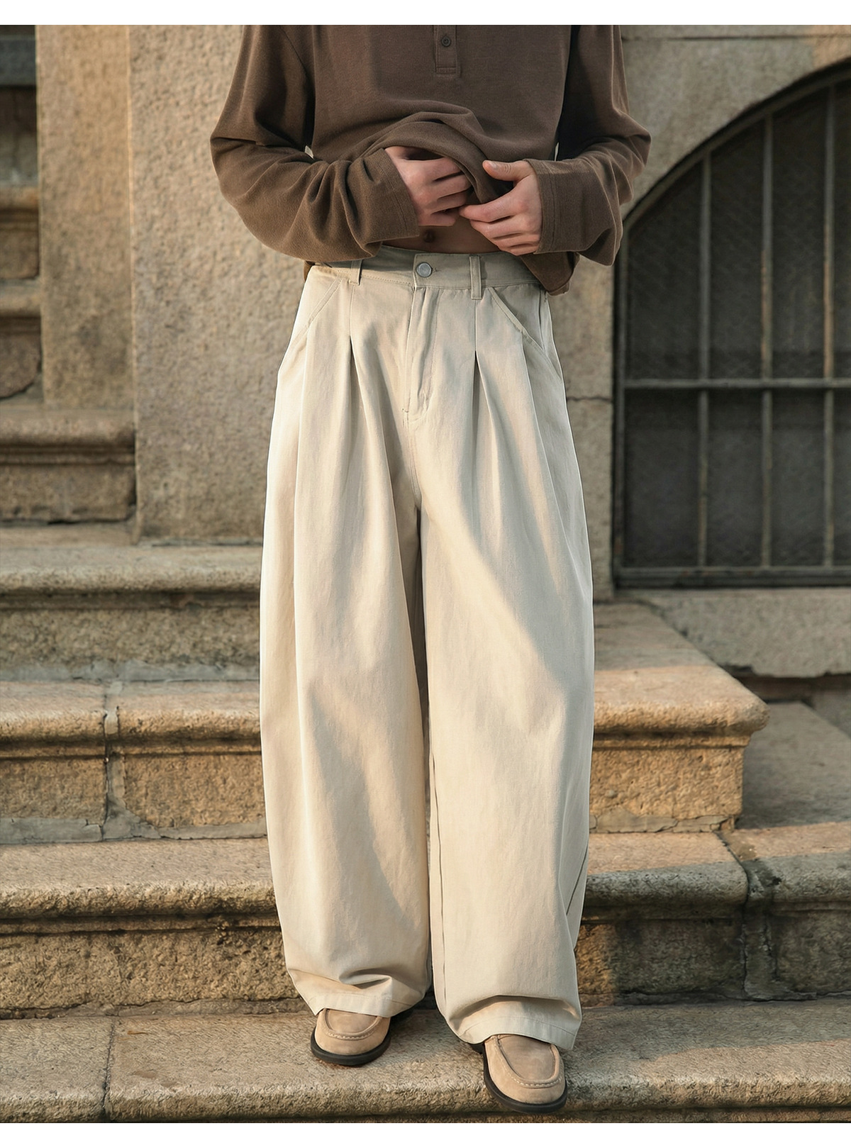 Men's American Retro Pure Cotton Loose Straight-Leg Casual Pants Washed Texture Vintage Style