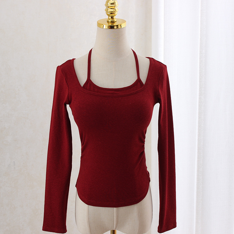 Hanging neck slim waist slimming long sleeve top