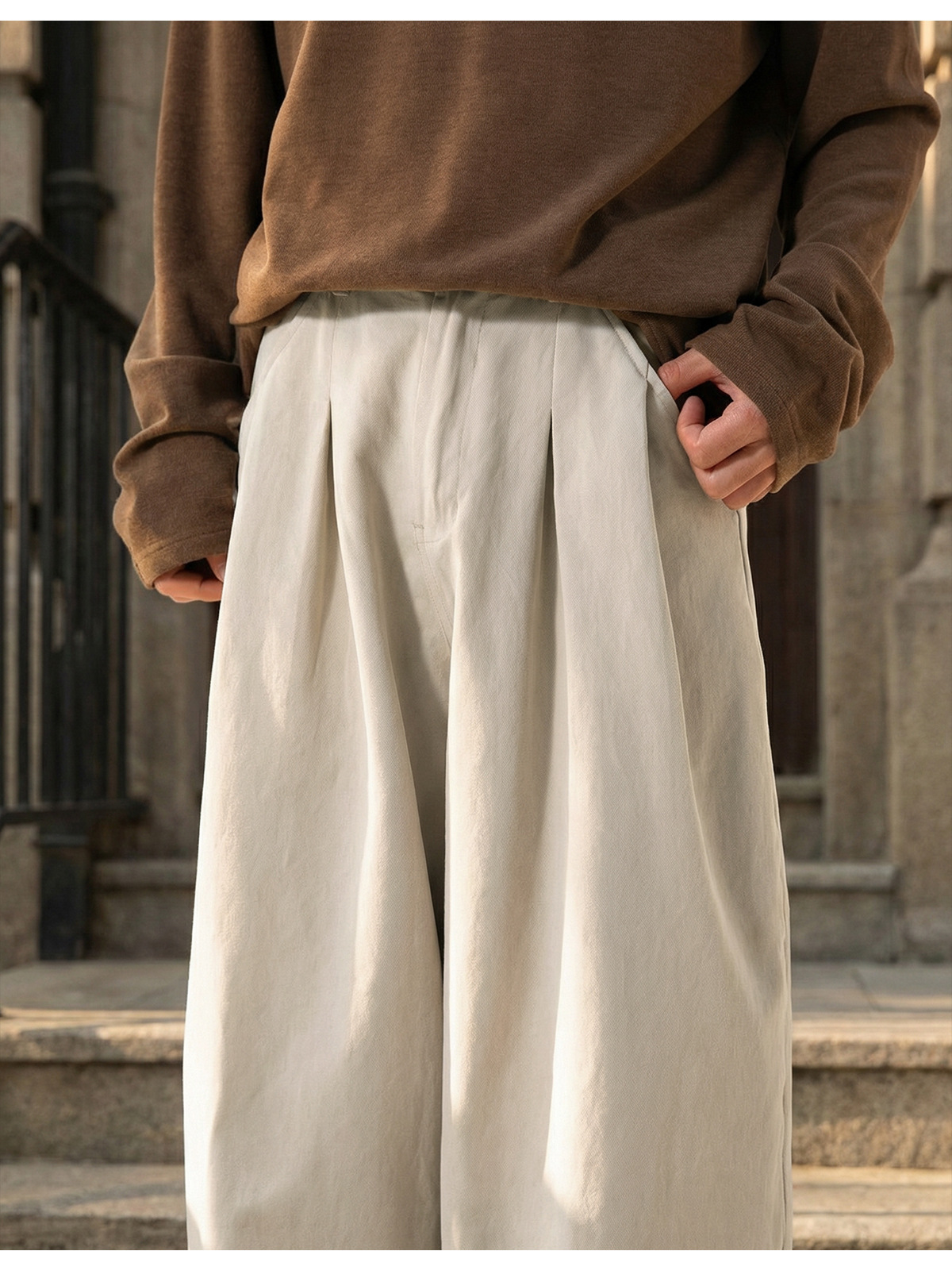 Men's American Retro Pure Cotton Loose Straight-Leg Casual Pants Washed Texture Vintage Style