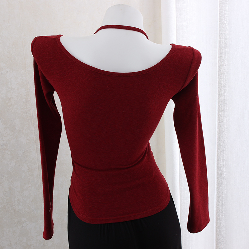 Hanging neck slim waist slimming long sleeve top