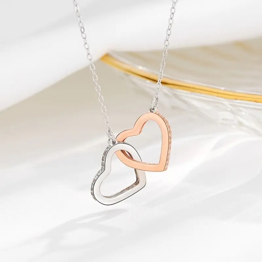 Simple Two Color Heart Buckle Stainless Steel Necklace for Women Elegant Daily Jewelry Gift
