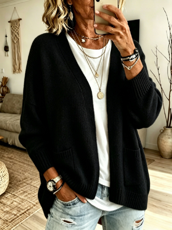 Womens Soft Knit Cardigan Loose Fit Long Sleeve Open Front Sweater Coat Casual Autumn Winter Top