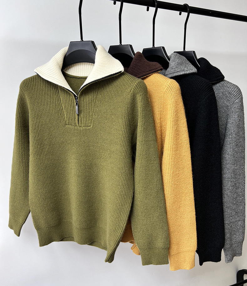 High-end zipper sweater coat men's winter reversible turtleneck sweater men's thickened bottoming shirt trendy men's sweater