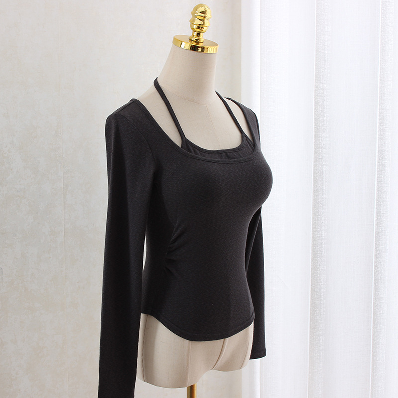 Hanging neck slim waist slimming long sleeve top