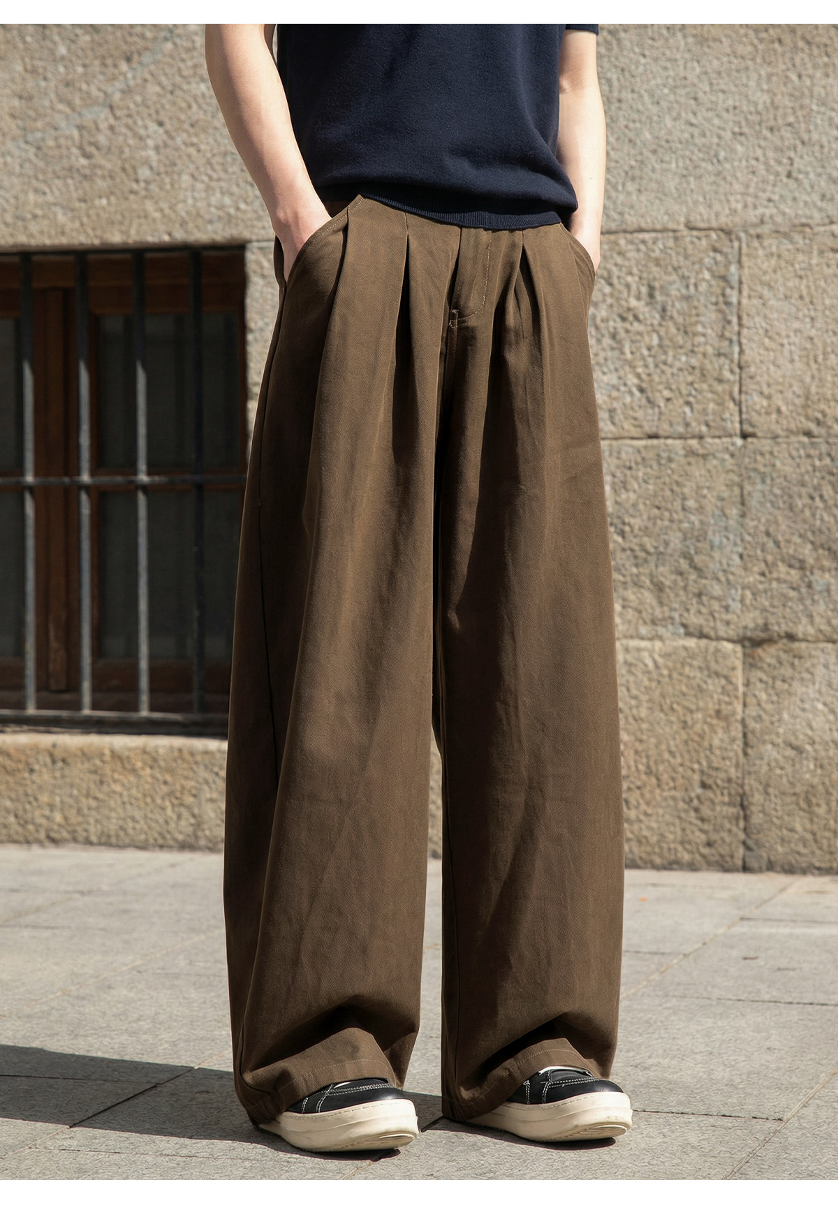 Men's American Retro Pure Cotton Loose Straight-Leg Casual Pants Washed Texture Vintage Style