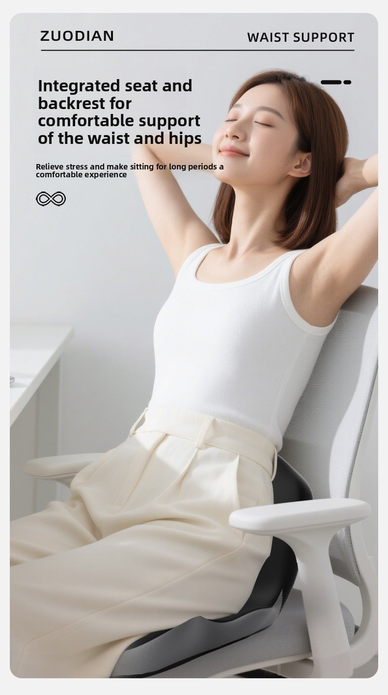 Integrated Lumbar Support Cushion with Memory Foam Backrest Breathable Office Chair Pad