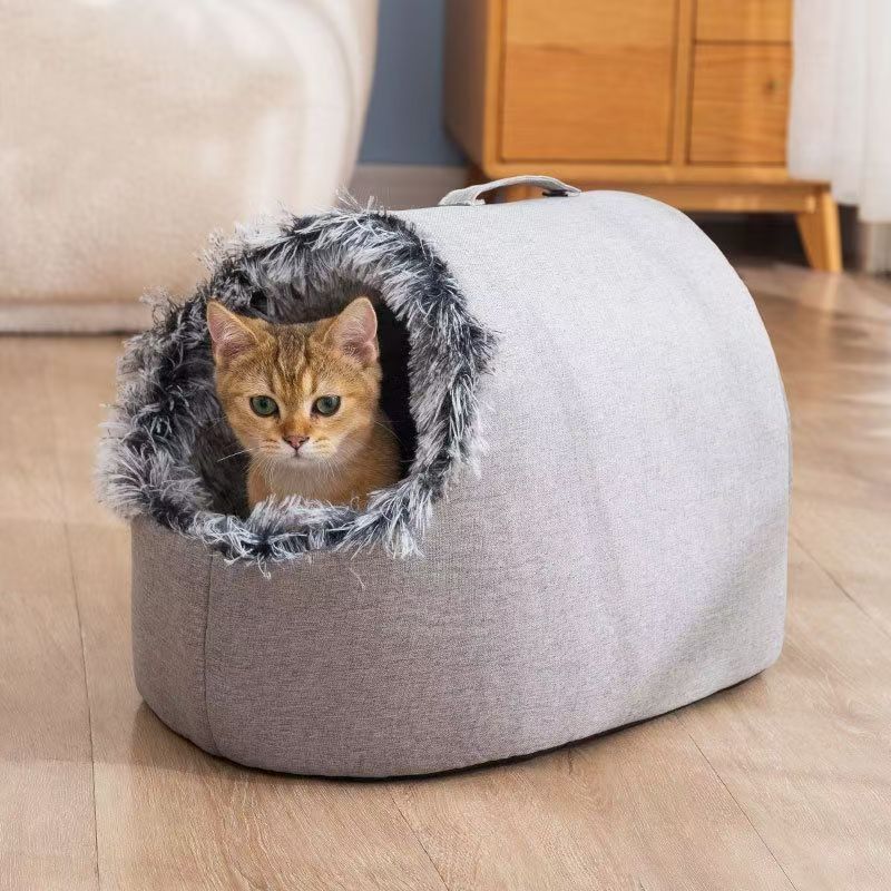 Winter Polar Cold-Resistant Enclosed Cat Sleeping Bag Soft Plush Pet Bed for Indoor Outdoor Use