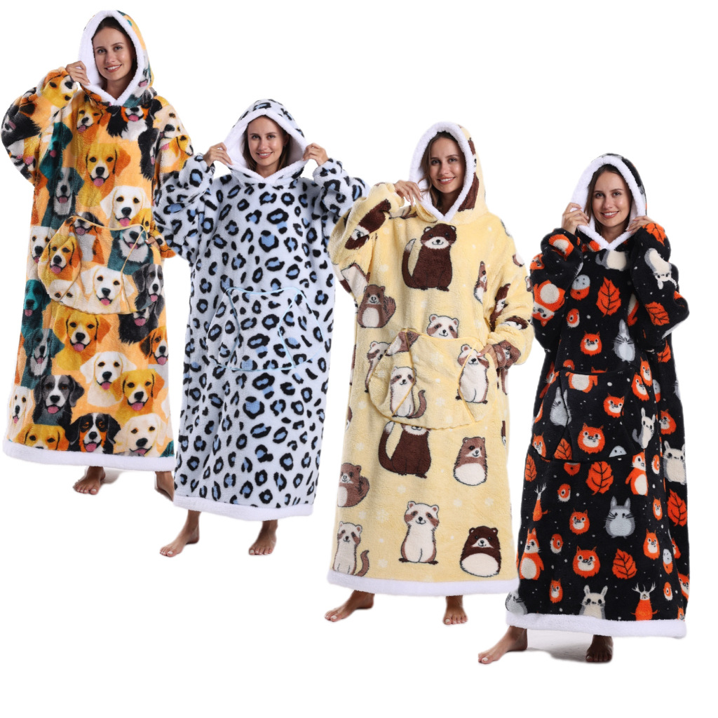 Winter Wearable Blanket Hoodie Super Thick Plush Pajama