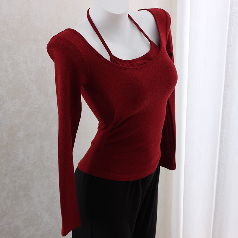 Hanging neck slim waist slimming long sleeve top
