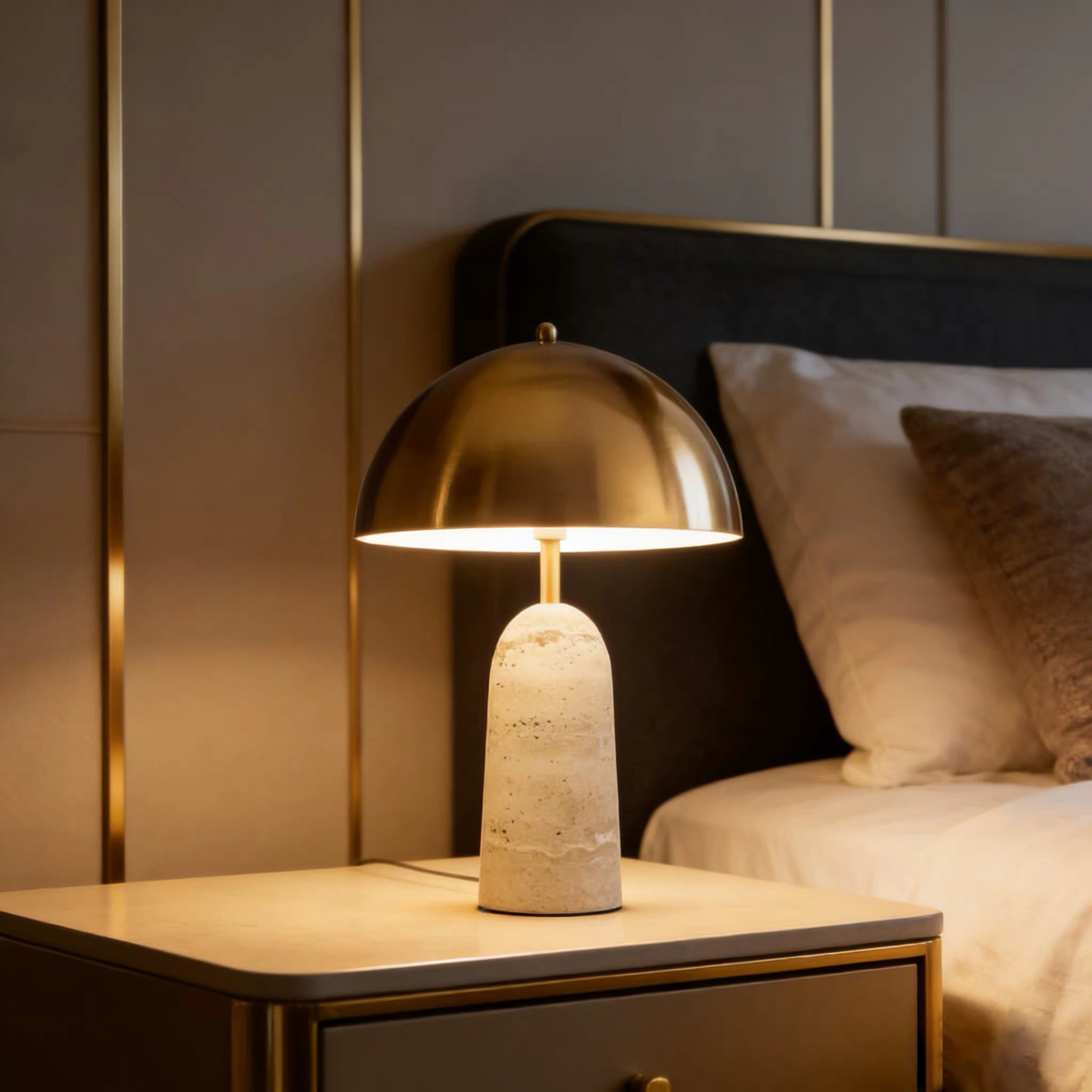 Nordic-style marble base metal mushroom floor lamp