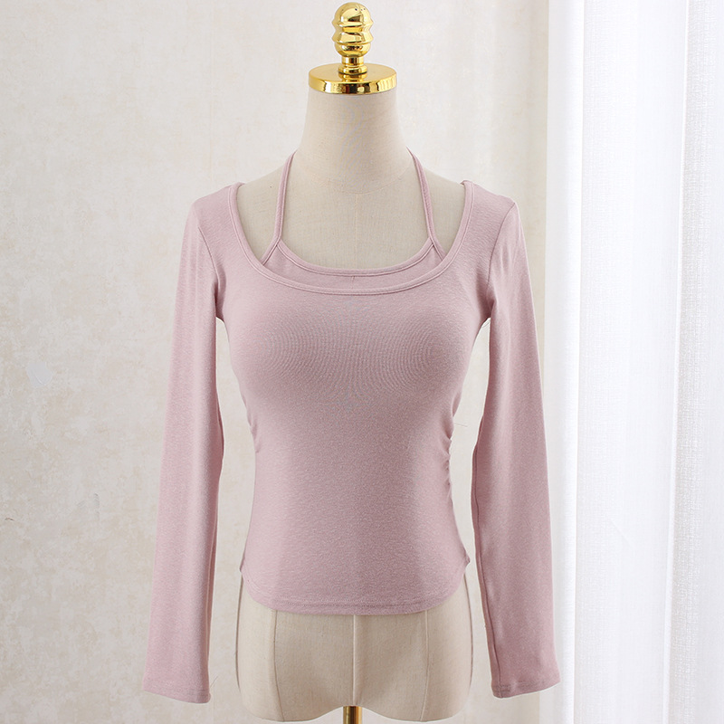 Hanging neck slim waist slimming long sleeve top