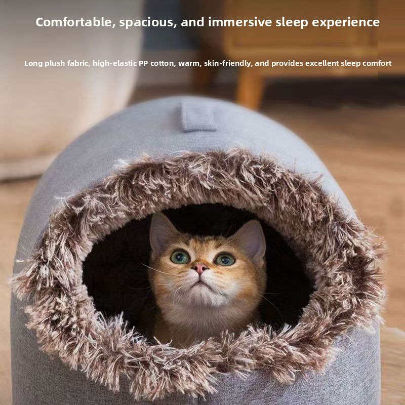 Winter Polar Cold-Resistant Enclosed Cat Sleeping Bag Soft Plush Pet Bed for Indoor Outdoor Use