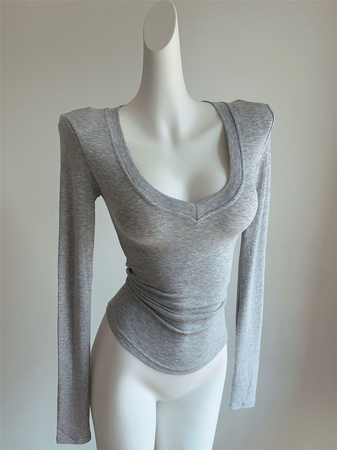 Womens Right Angle Shoulder V Neck Slim Fit Long Sleeve T Shirt