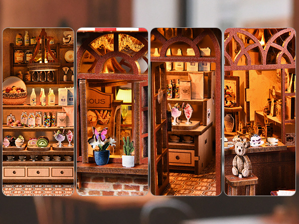 Wooden DIY Miniature House Kit Street Corner Sweet Shop Model Assembly Puzzle Bookend Decorative Craft