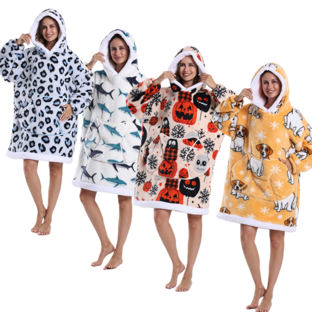 Winter Wearable Blanket Hoodie Super Thick Plush Pajama