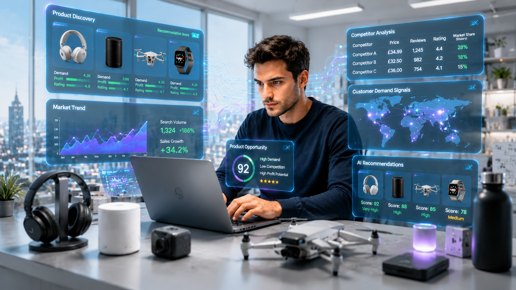 AI product research for dropshipping sellers comparing products and market opportunities