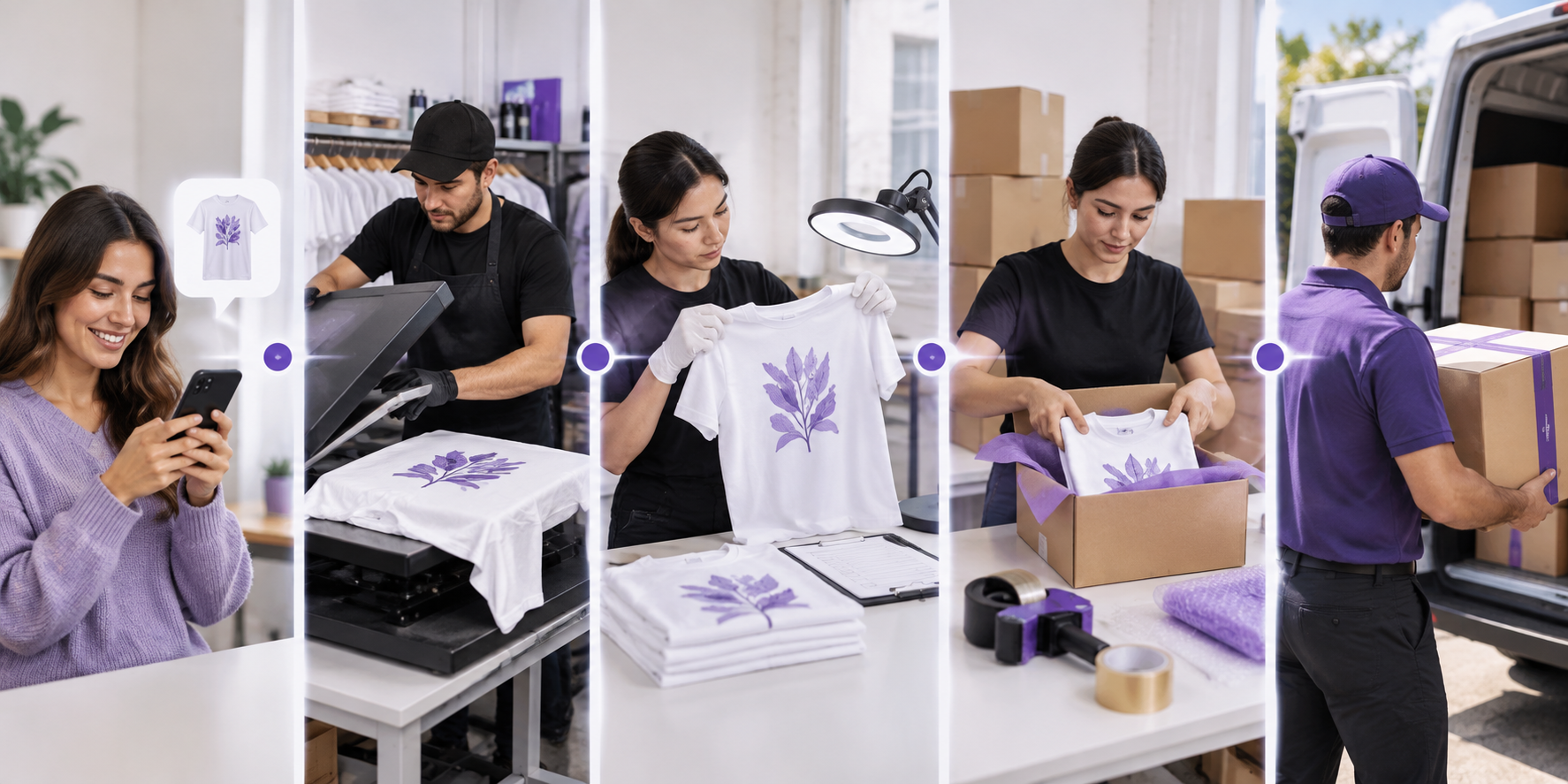 Custom clothing dropshipping fulfillment from production and quality check to packing and shipping
