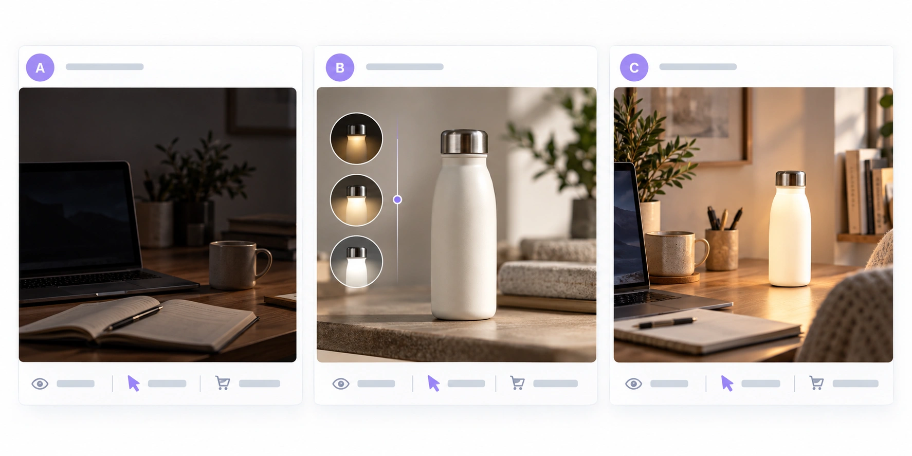 Three advertising creative concepts for testing a dropshipping product