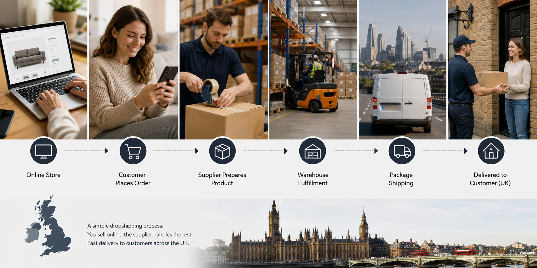 UK dropshipping shipping and fulfillment process from supplier to customer