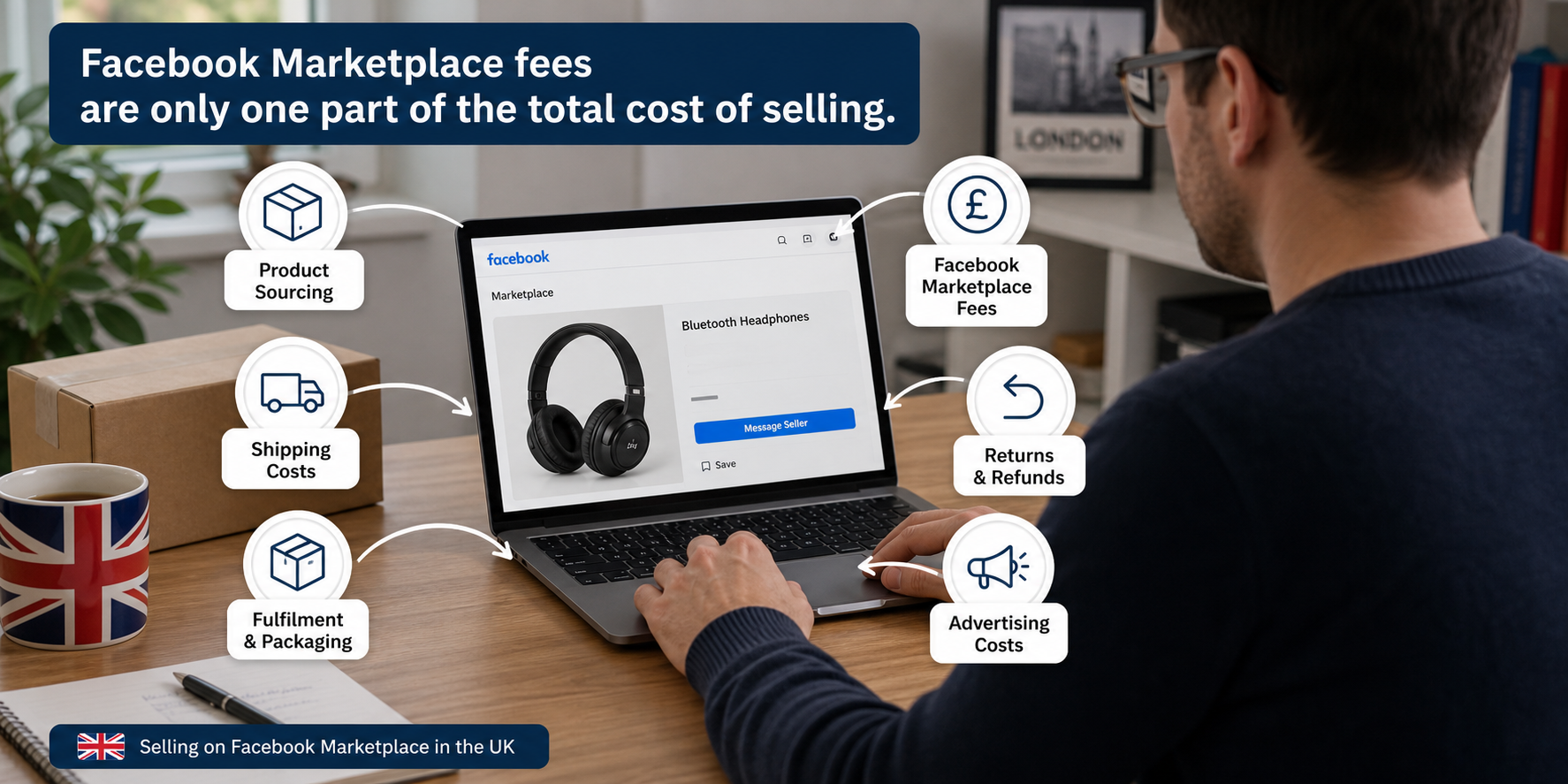 Facebook Marketplace UK selling costs including product sourcing, shipping and fulfillment