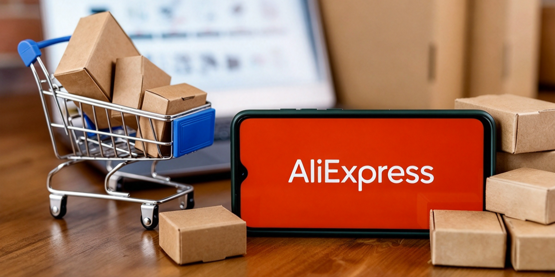 AliExpress dropshipping products with shopping cart and shipping packages