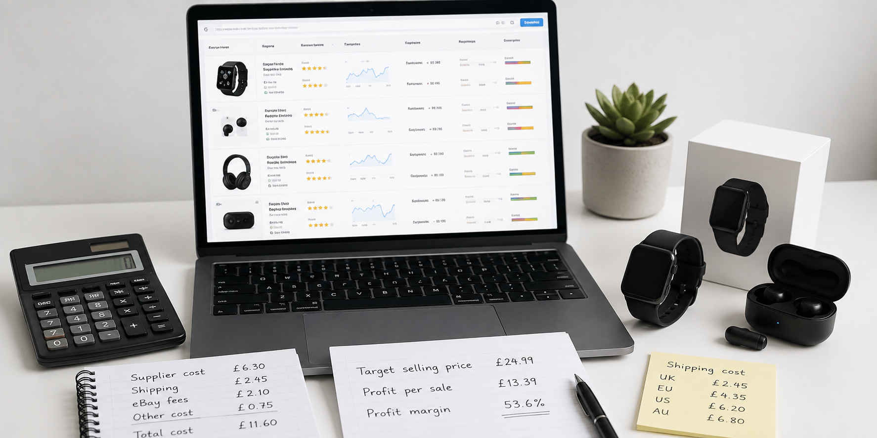 eBay dropshipping product research and profit margin calculation