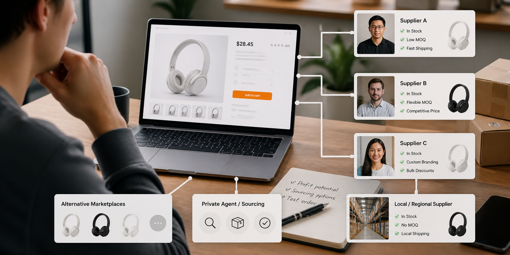 Exploring alternative product sourcing options after finding a product on AliExpress