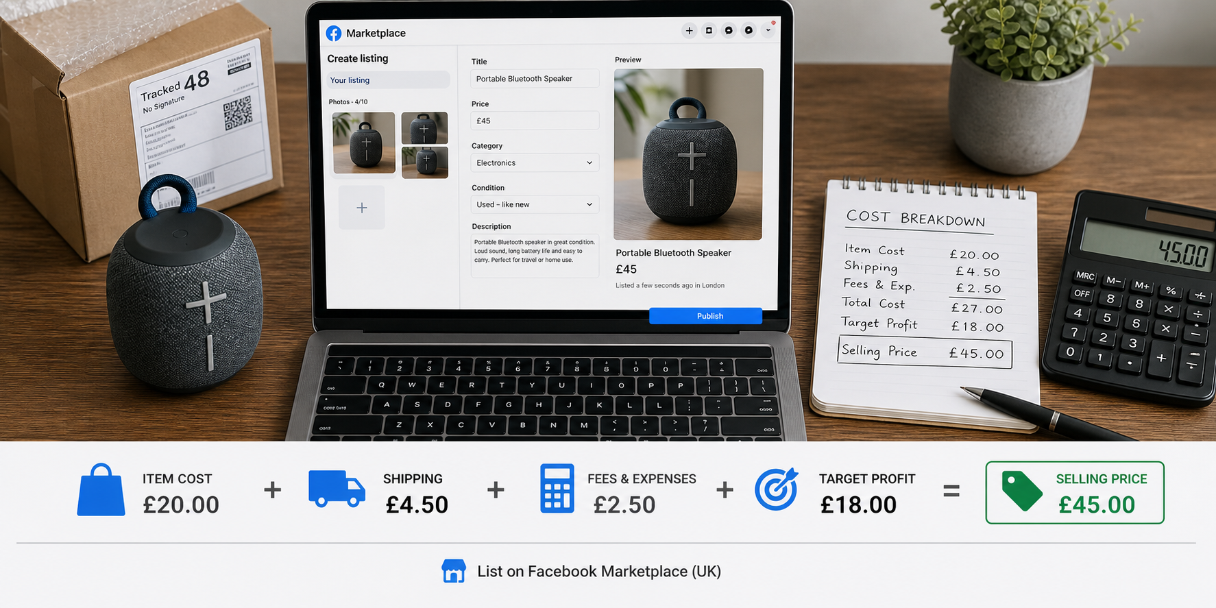 Ecommerce selling cost breakdown including product, shipping, fulfillment and return costs