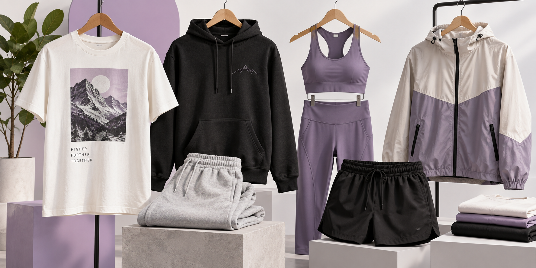 Custom apparel including T-shirts, hoodies, activewear, and other clothing for dropshipping