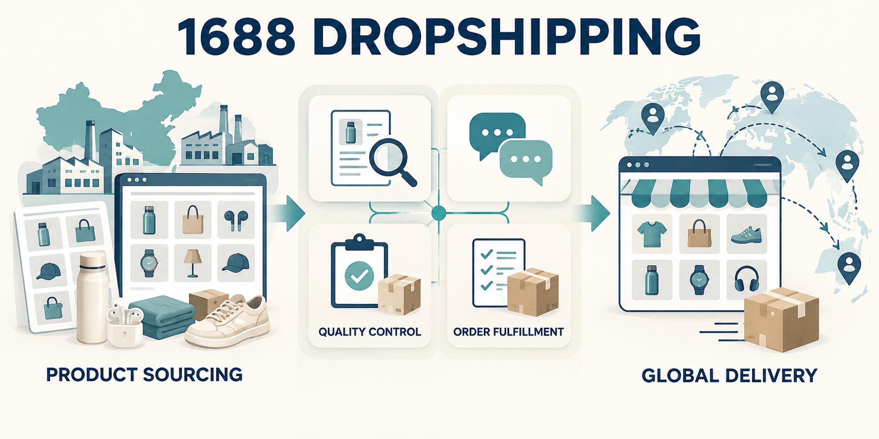 1688 dropshipping business model connecting Chinese suppliers with international ecommerce sellers